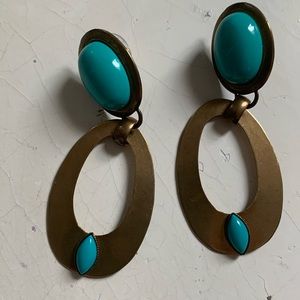 Jan Micheals brass and turquoise pierced earrings EUC